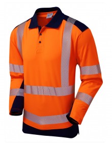 Leo Wringcliff CoolvizPlus Sleeved Polo Shirt Orange/Navy High Visibility